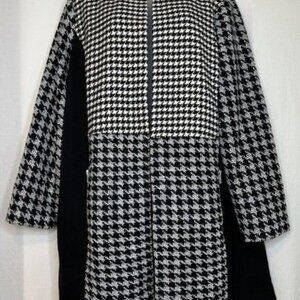 Chico’s Houndstooth Open Front Jacket Sz 3 One Size Open Front Black White Coat